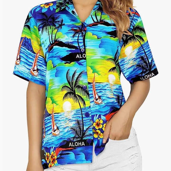 LA LEELA Women's Tropical Hawaiian Shirt - Picture 2 of 7